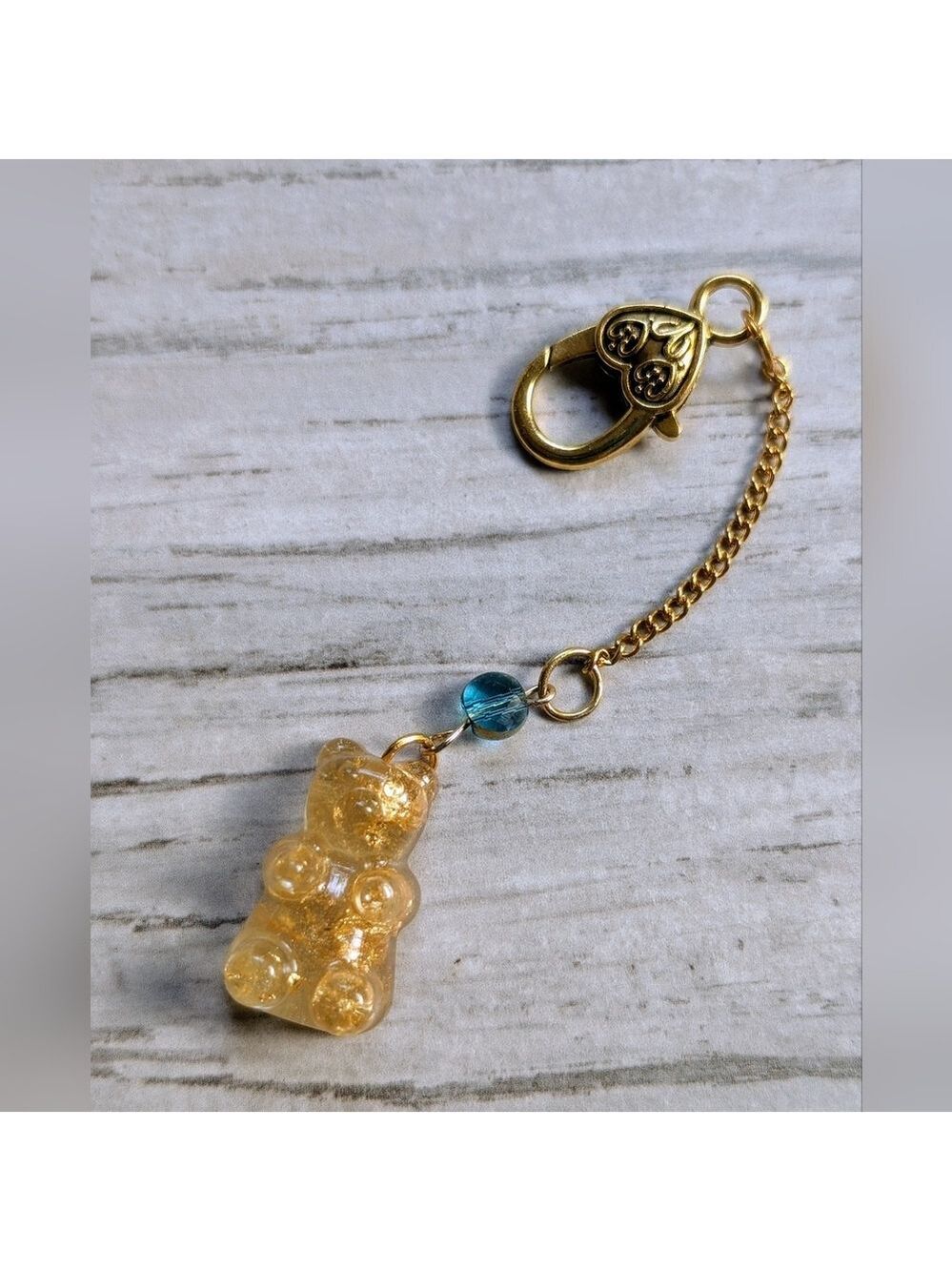 Gold Bear Bag Charm with Blue Accent